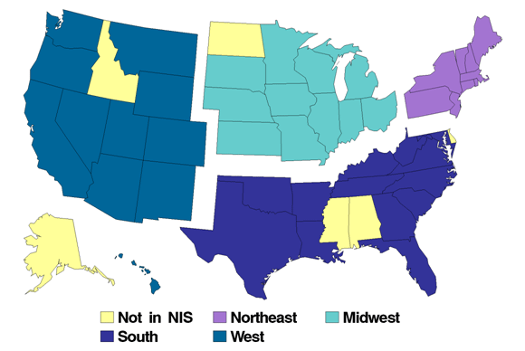 Figure 2: Map of United States of America broken into different regions