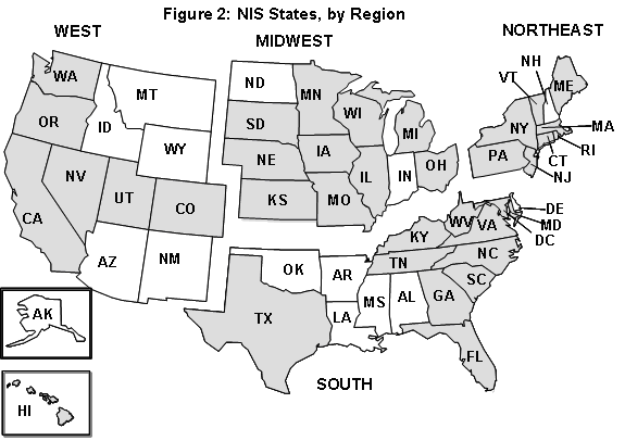 Figure 2: Map of United States of America broken into different regions