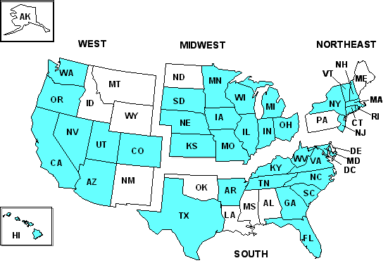 Figure 2: Map of United States of America broken into different regions