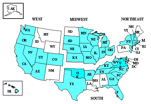 Figure 2: Map of United States of America broken into different regions