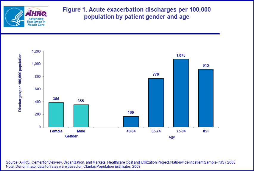 Figure 1 is a bar chart illustrating the acute exacerbation discharges per 100,000 population by patient sex and age.